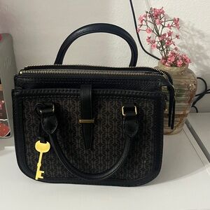 Fossil Black and Brown Handbag with Key Charm